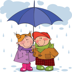 2 children under umbrella